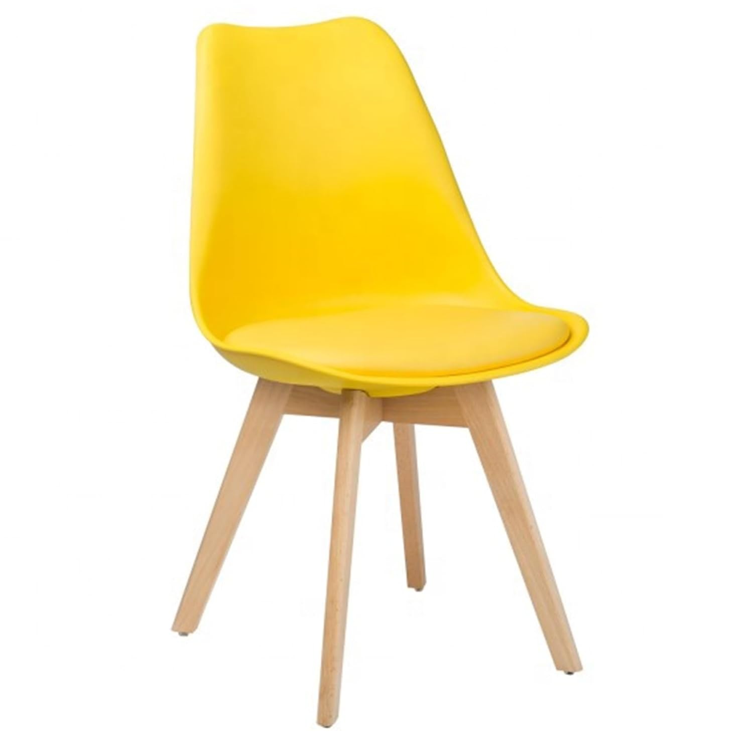 Creative Yellow Plastic Dining Chair with Wooden Legs